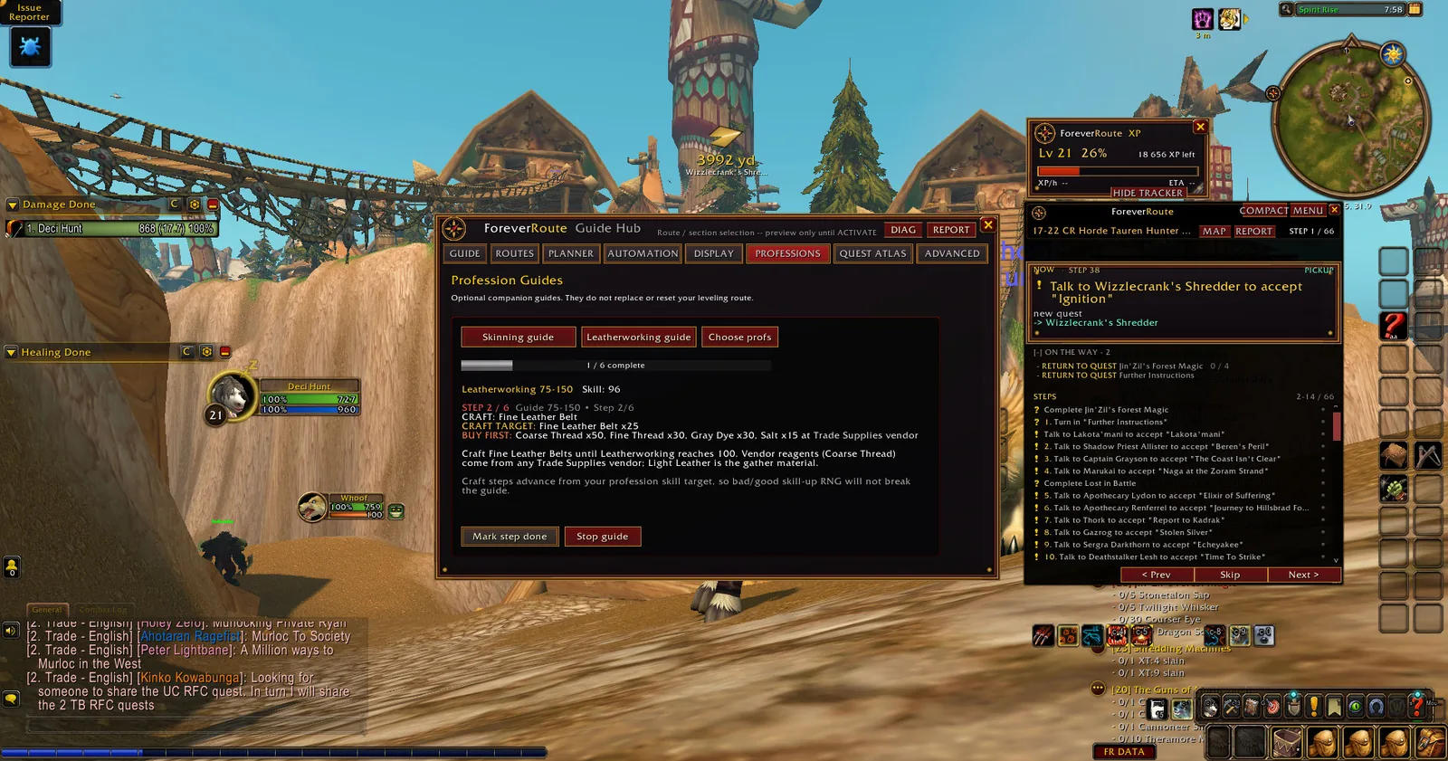 Real WoW Forever gameplay screenshot showing ForeverRoute Guide Settings